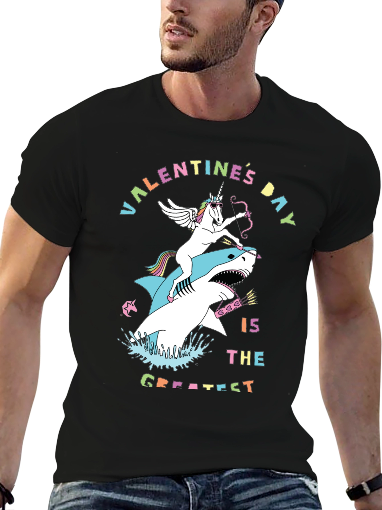 Valentines Day Unicorn Shark Graphic Tee