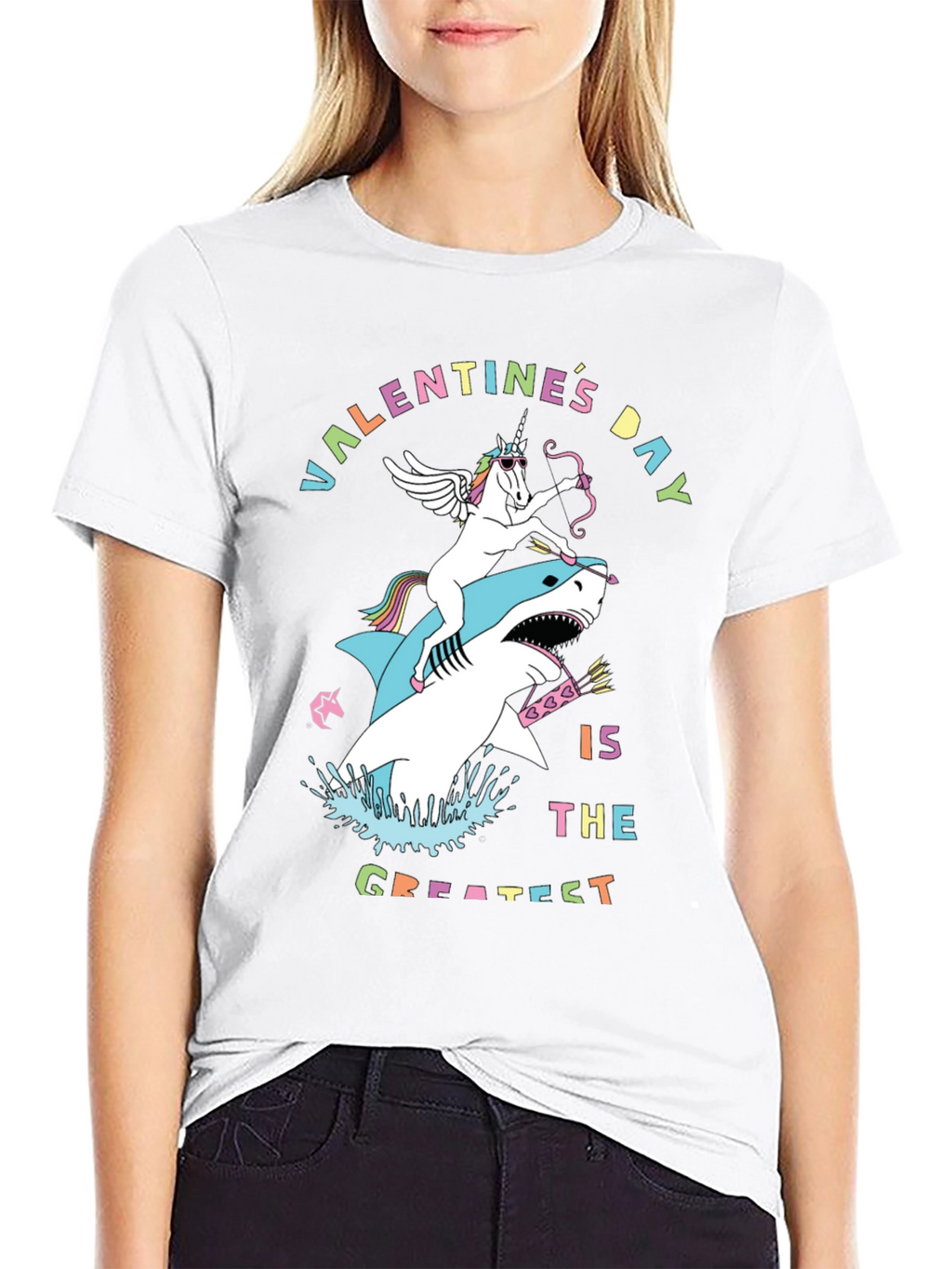 Valentines Day Unicorn Shark Graphic Tee