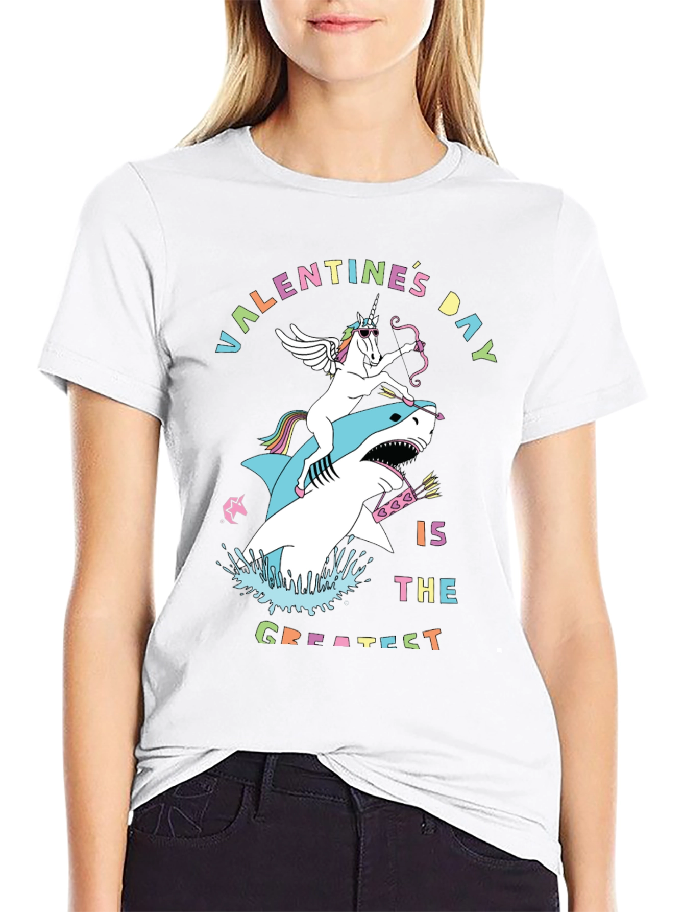 Valentines Day Unicorn Shark Graphic Tee