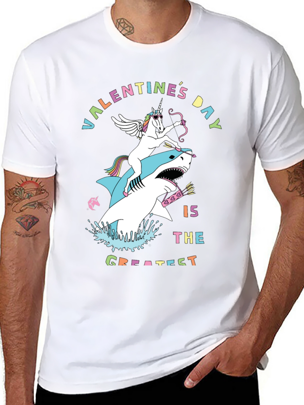 Valentines Day Unicorn Shark Graphic Tee