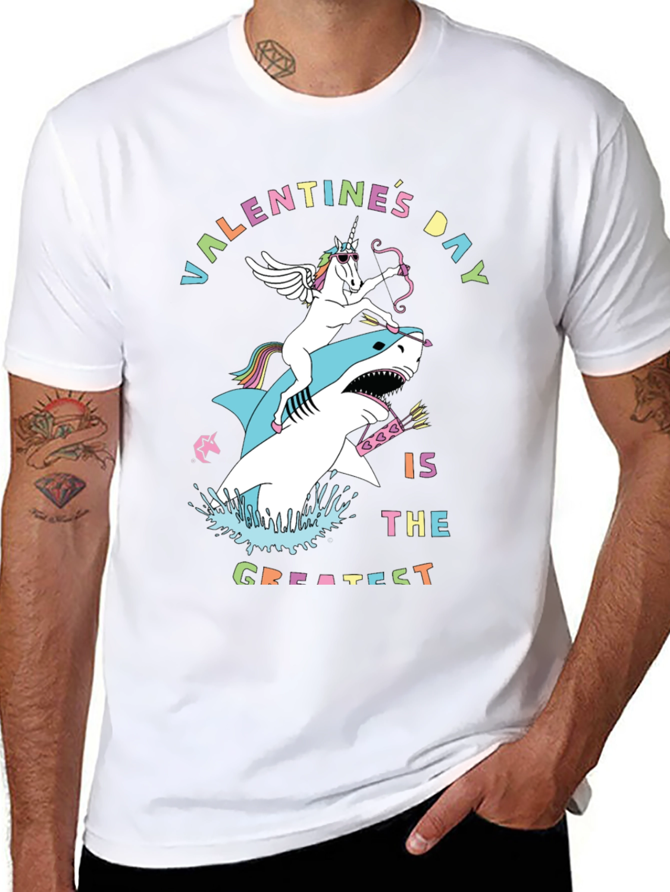 Valentines Day Unicorn Shark Graphic Tee