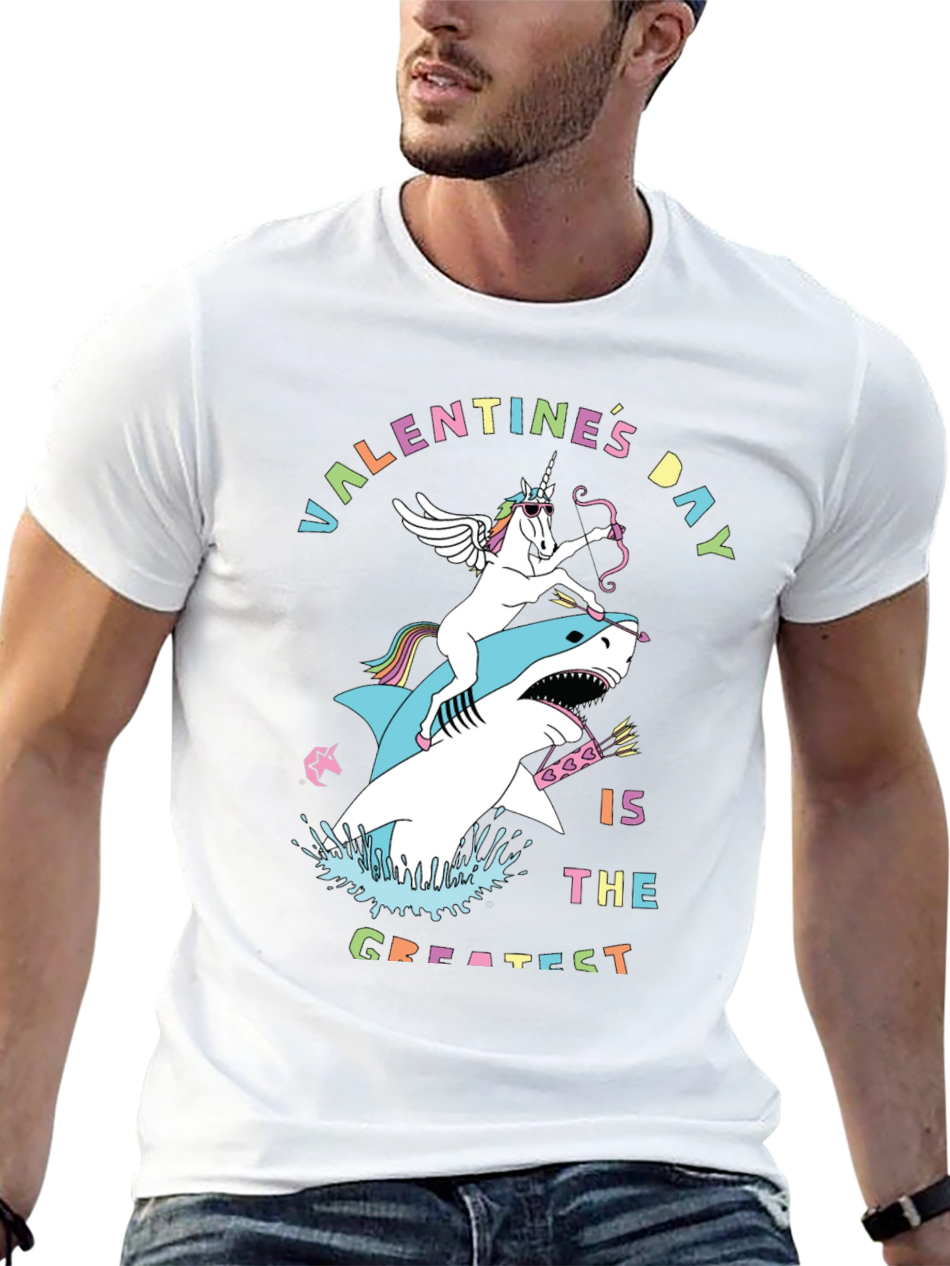 Valentines Day Unicorn Shark Graphic Tee