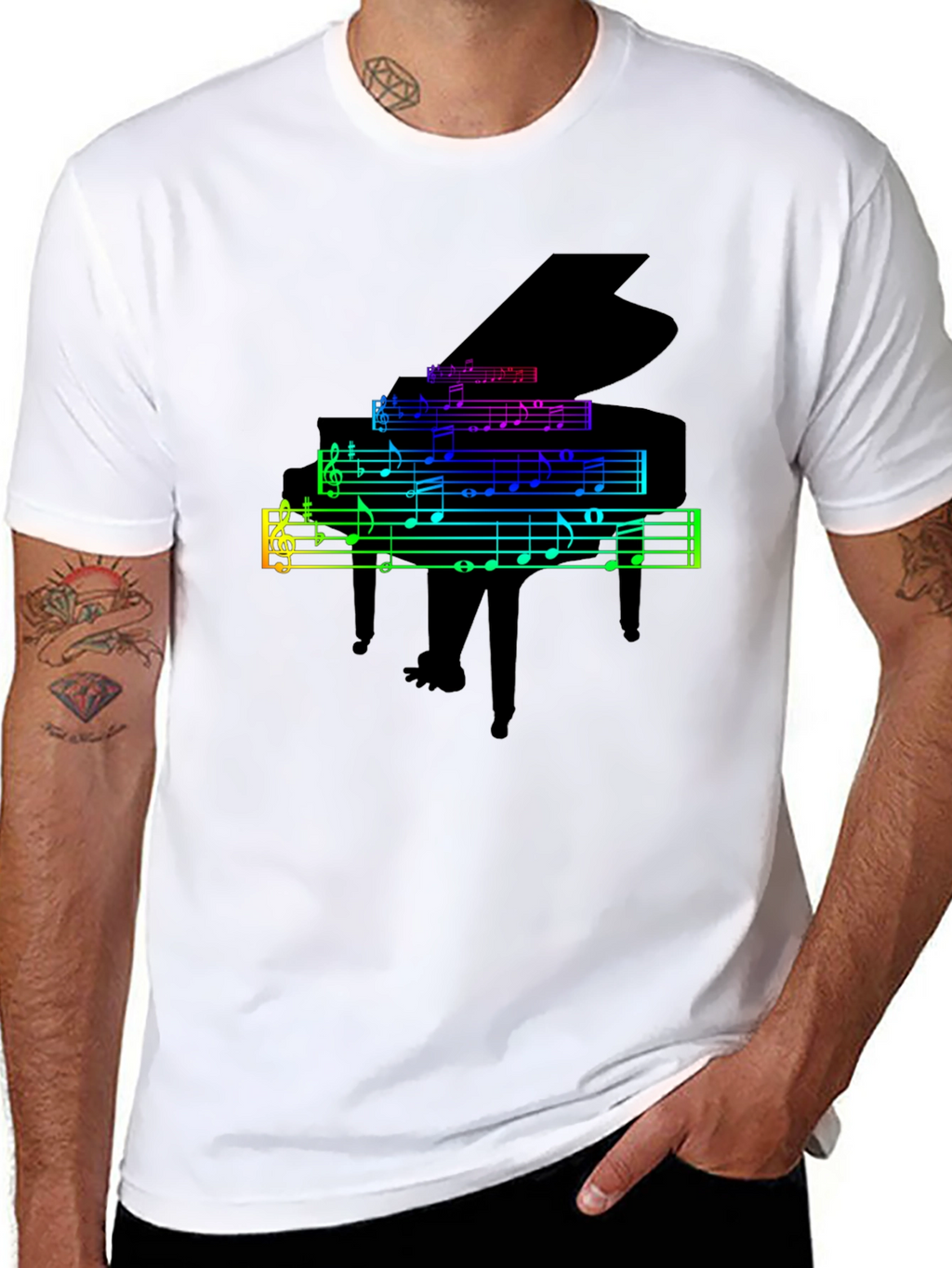 Rainbow Piano Music Notes Graphic T-Shirt