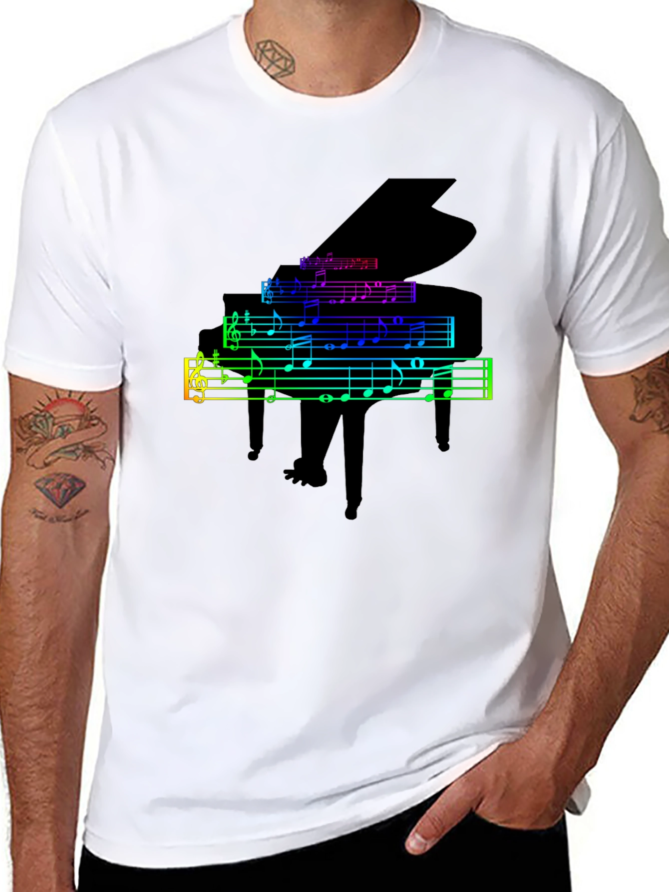 Rainbow Piano Music Notes Graphic T-Shirt