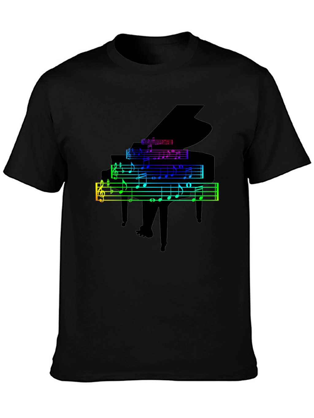 Rainbow Piano Music Notes Graphic T-Shirt