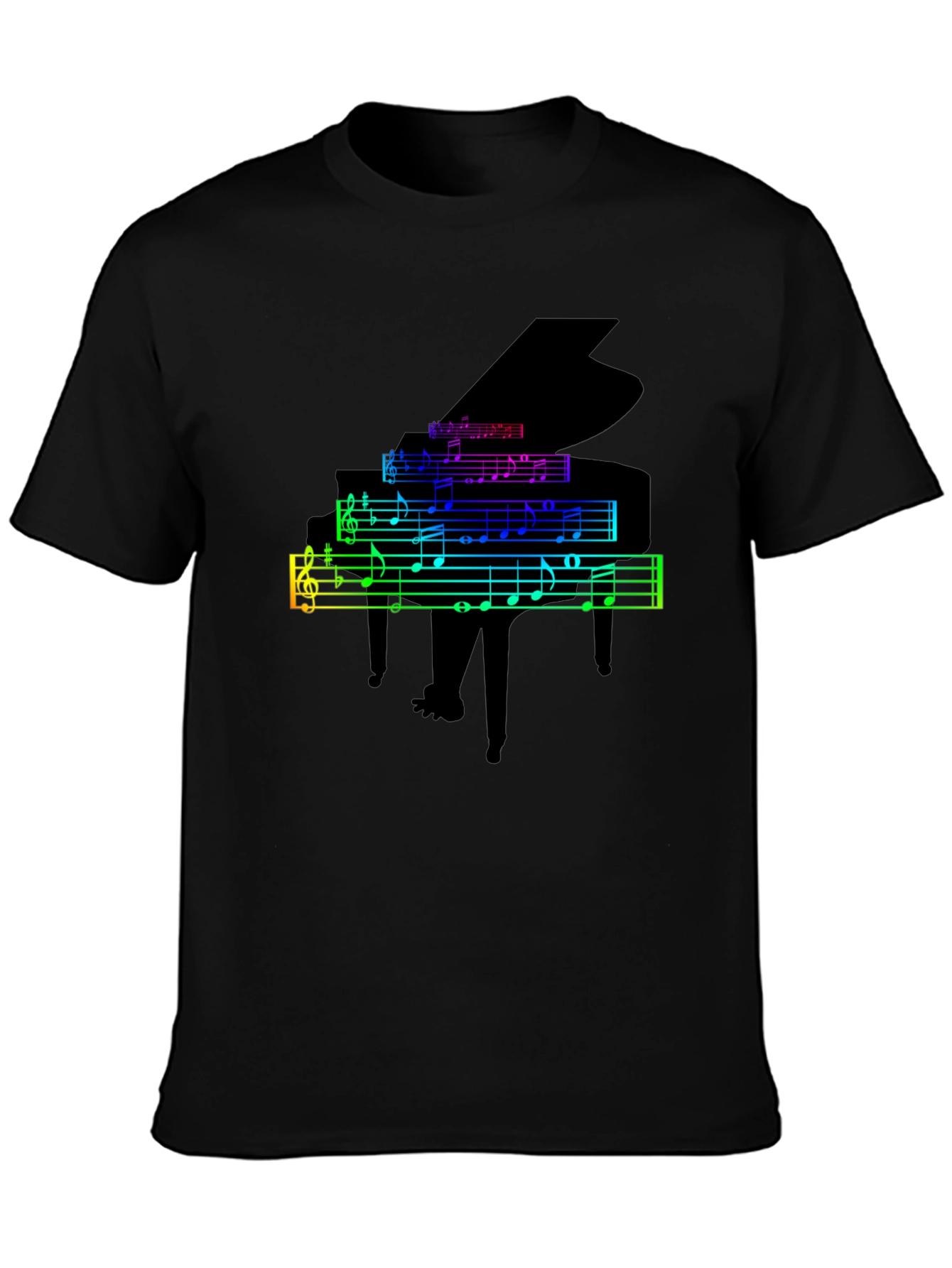 Rainbow Piano Music Notes Graphic T-Shirt