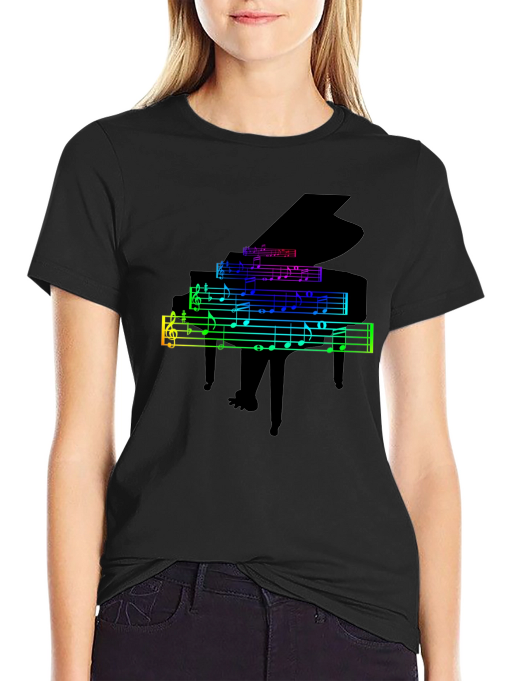 Rainbow Piano Music Notes Graphic T-Shirt