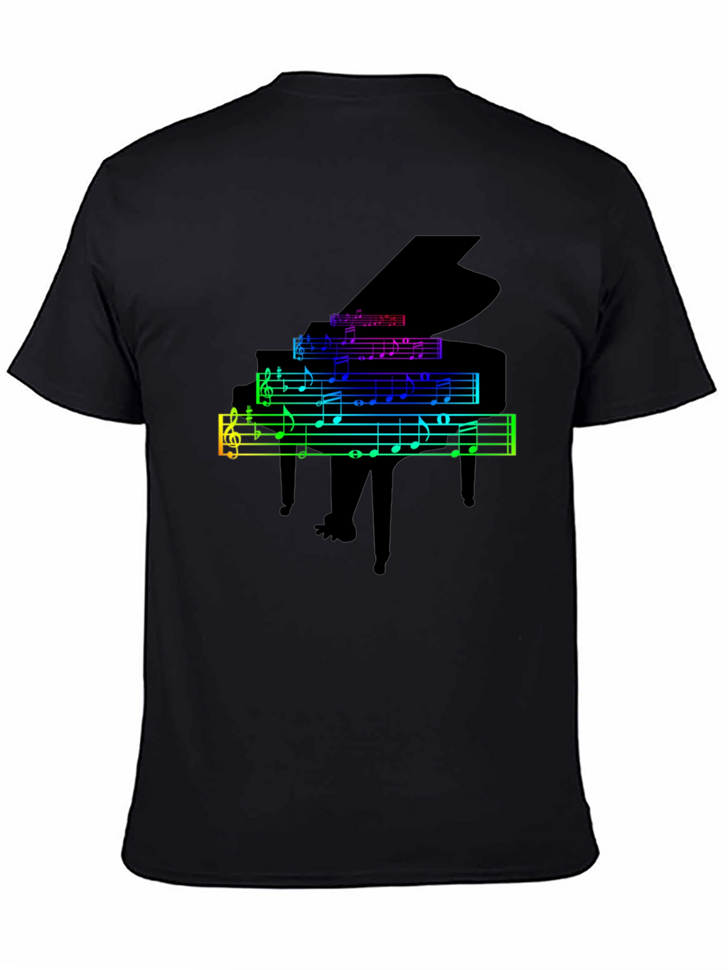 Rainbow Piano Music Notes Graphic T-Shirt