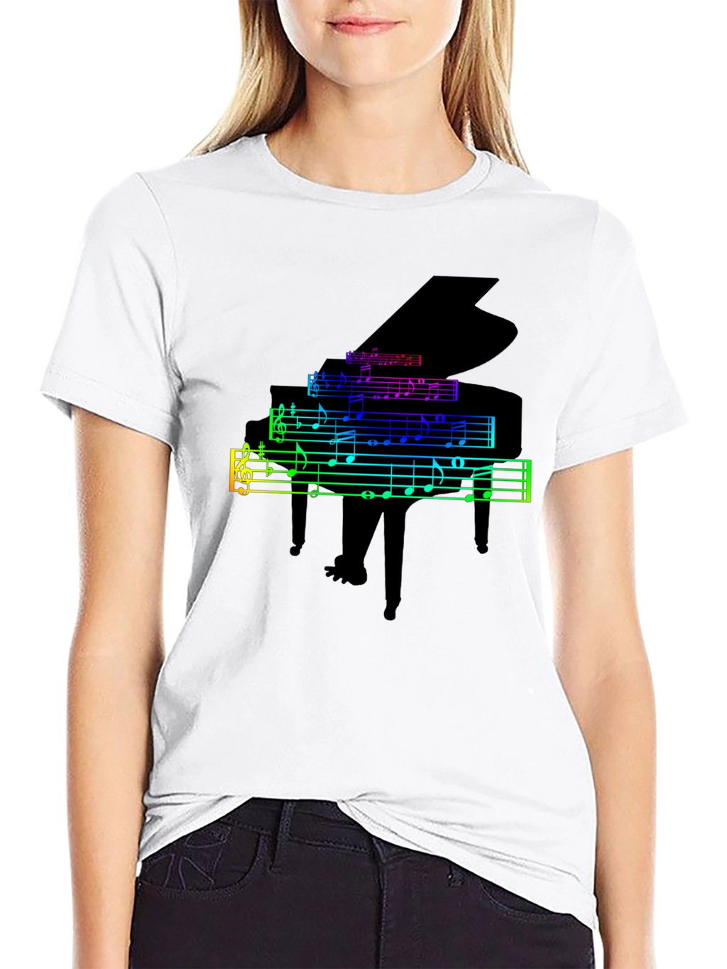 Rainbow Piano Music Notes Graphic T-Shirt