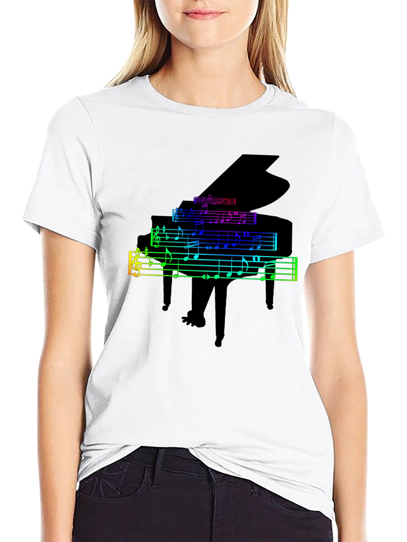 Rainbow Piano Music Notes Graphic T-Shirt