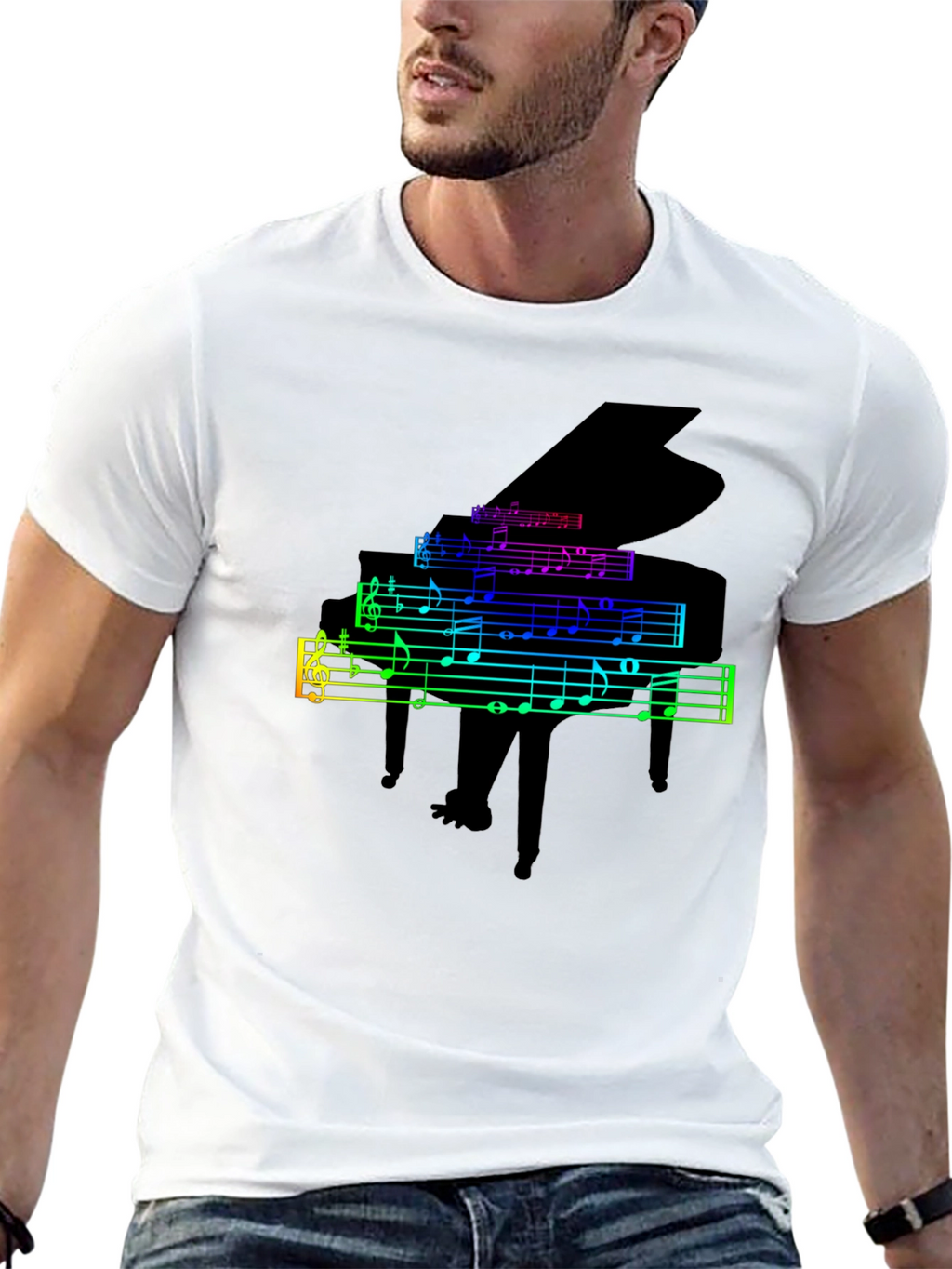 Rainbow Piano Music Notes Graphic T-Shirt
