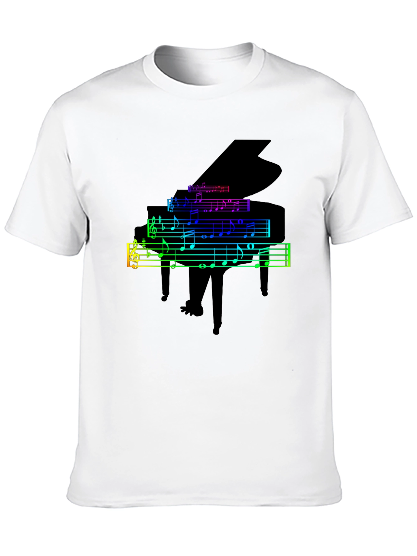 Rainbow Piano Music Notes Graphic T-Shirt