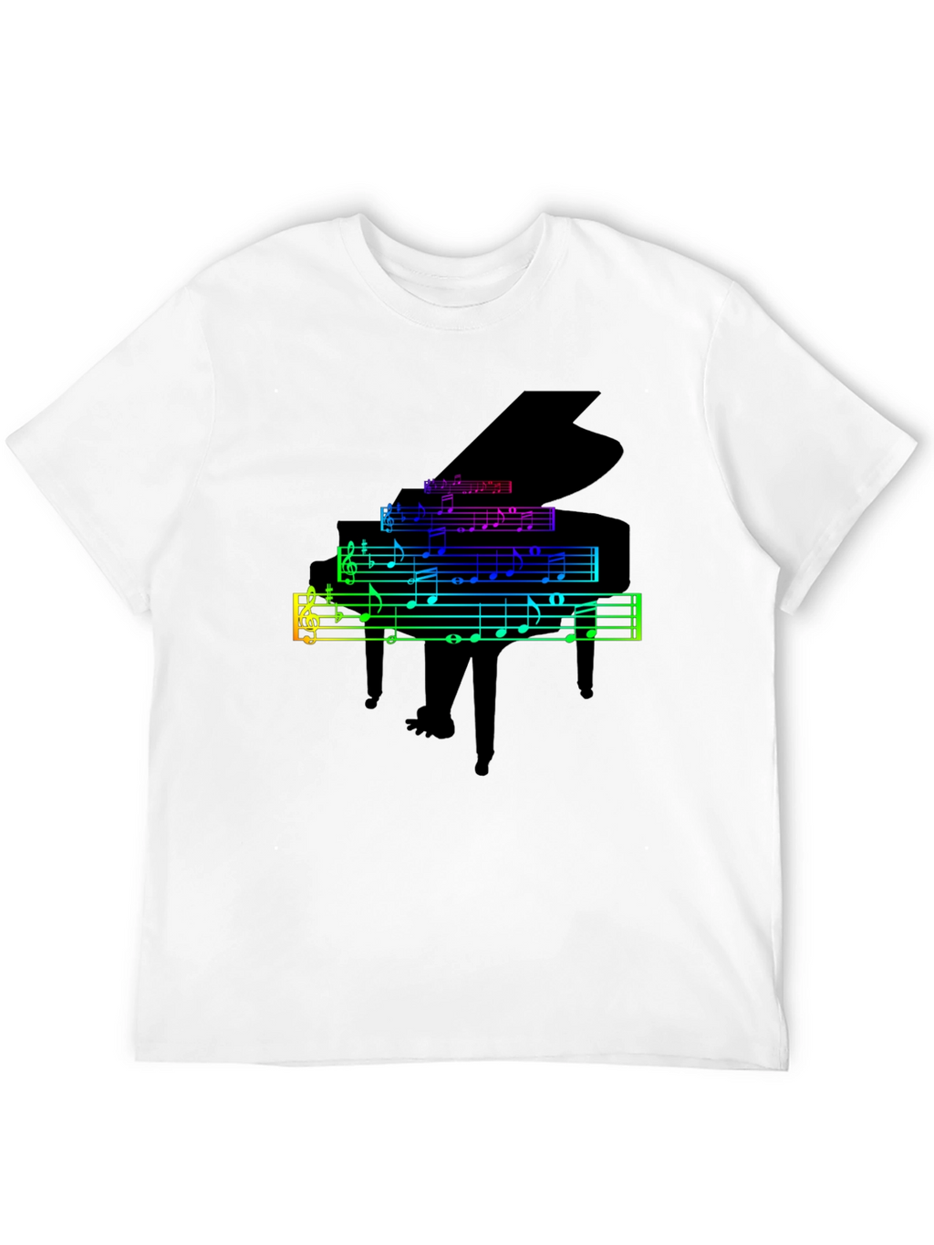 Rainbow Piano Music Notes Graphic T-Shirt