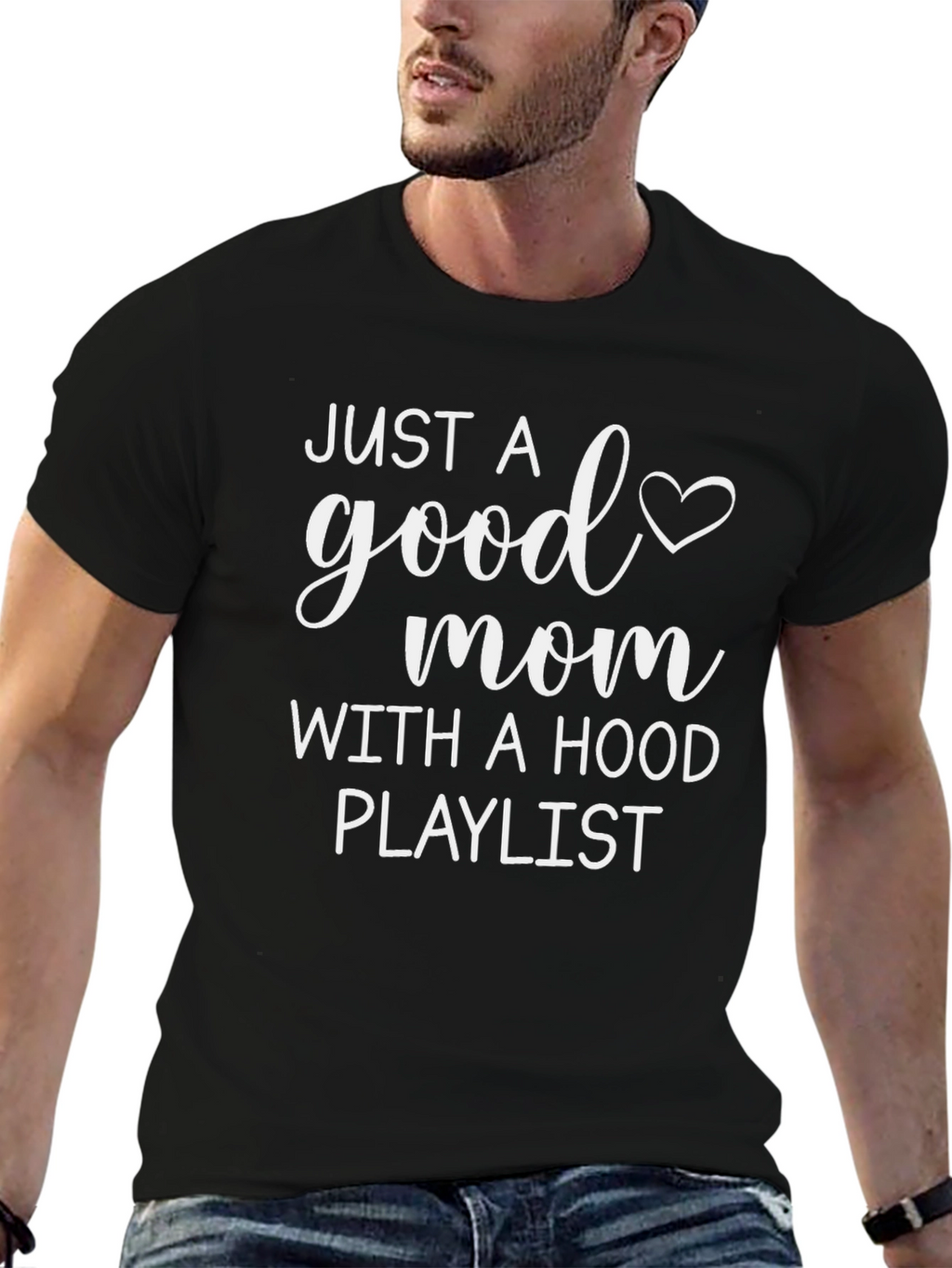 Good Mom Hood Playlist Black Graphic Tee