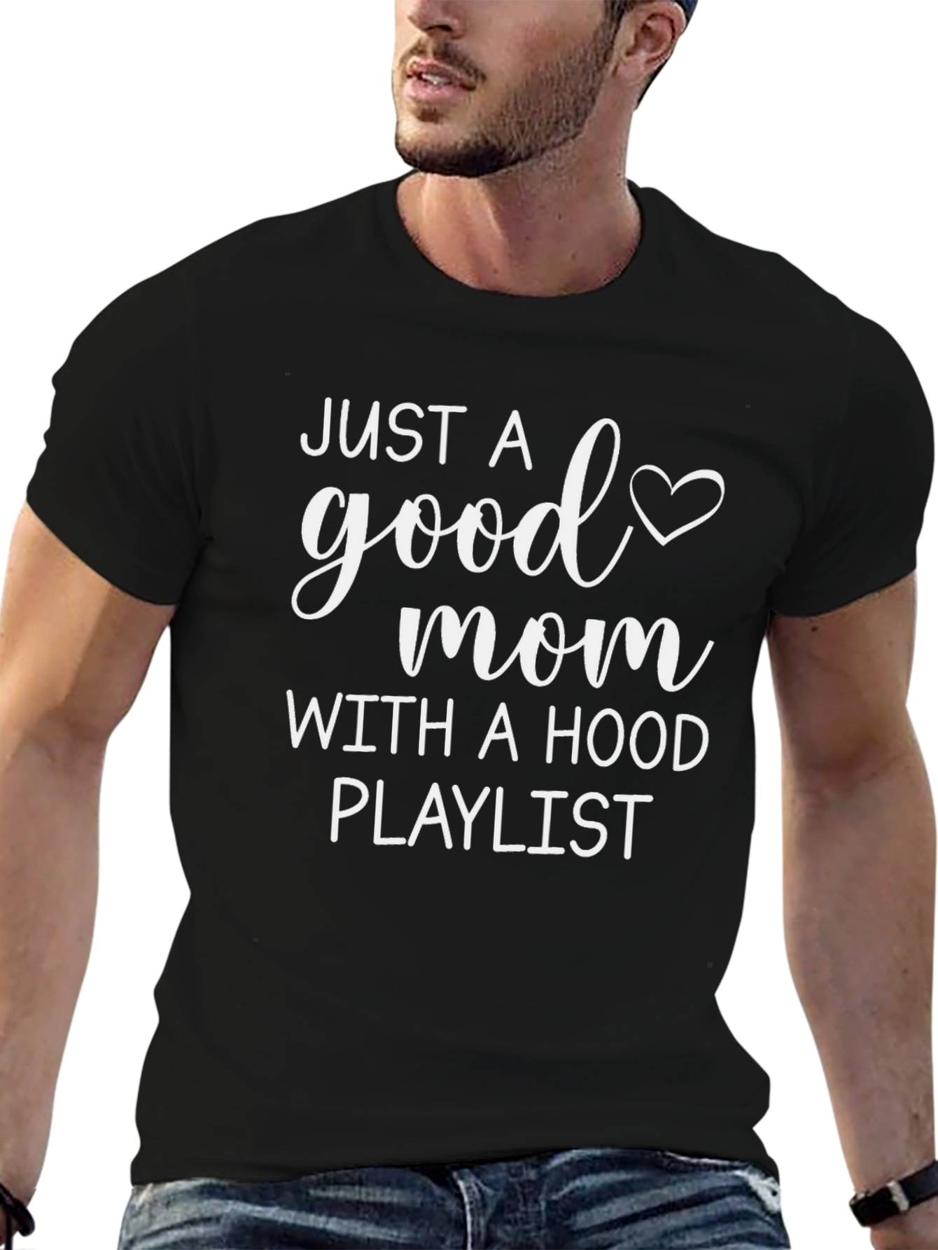 Good Mom Hood Playlist Black Graphic Tee
