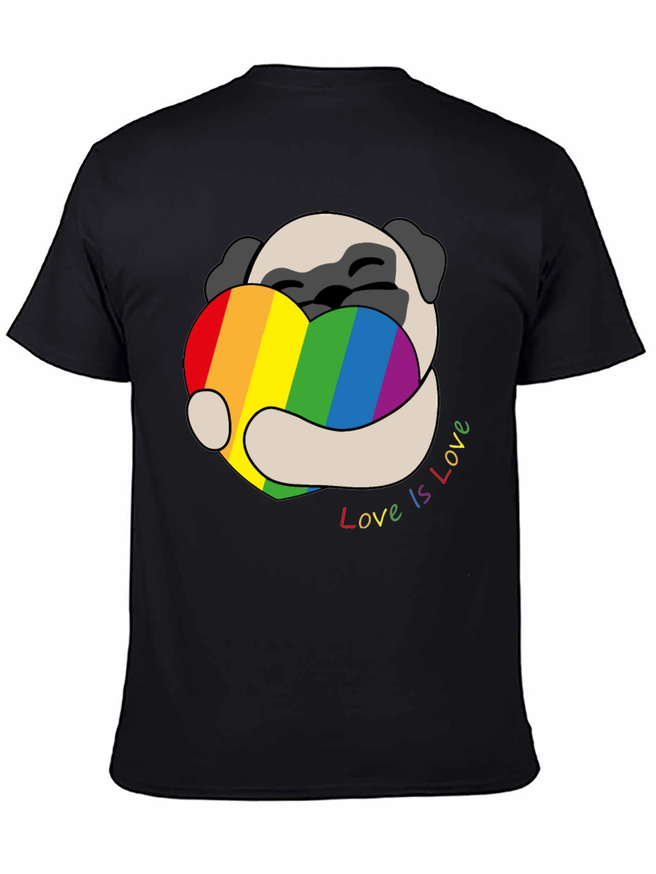 Pug Love is Love Rainbow Heart T-Shirt