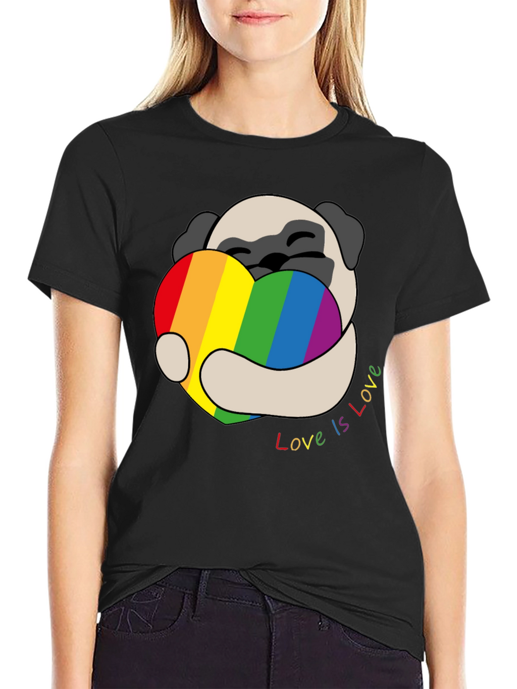 Pug Love is Love Rainbow Heart T-Shirt