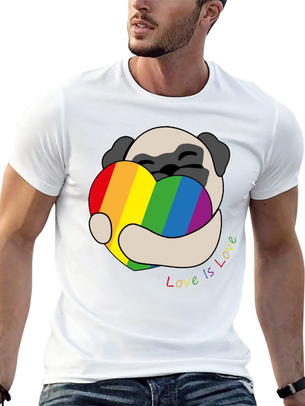 Pug Love is Love Rainbow Heart T-Shirt