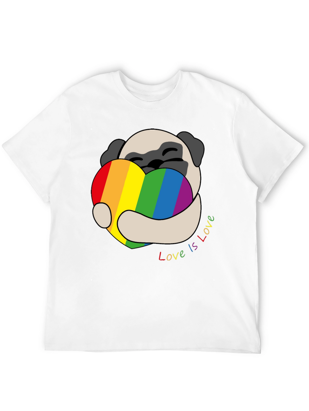 Pug Love is Love Rainbow Heart T-Shirt