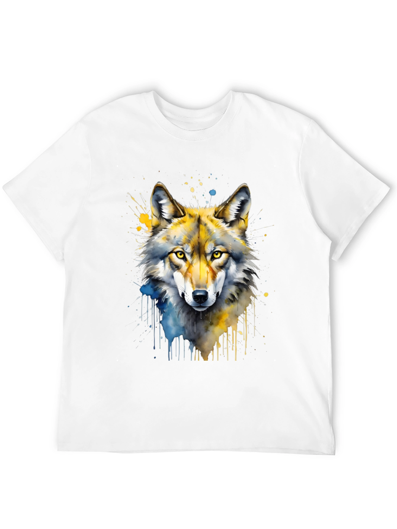 Watercolor Wolf Graphic Print Black T-Shirt