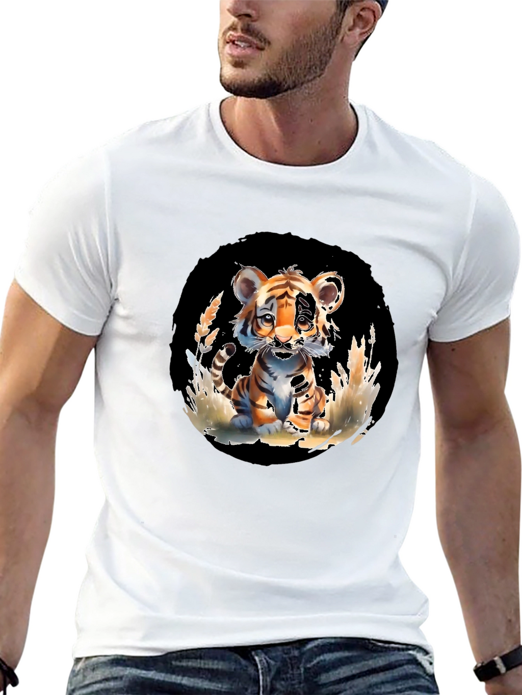 Cute Tiger Cub Graphic Tee - Black Unisex T-Shirt