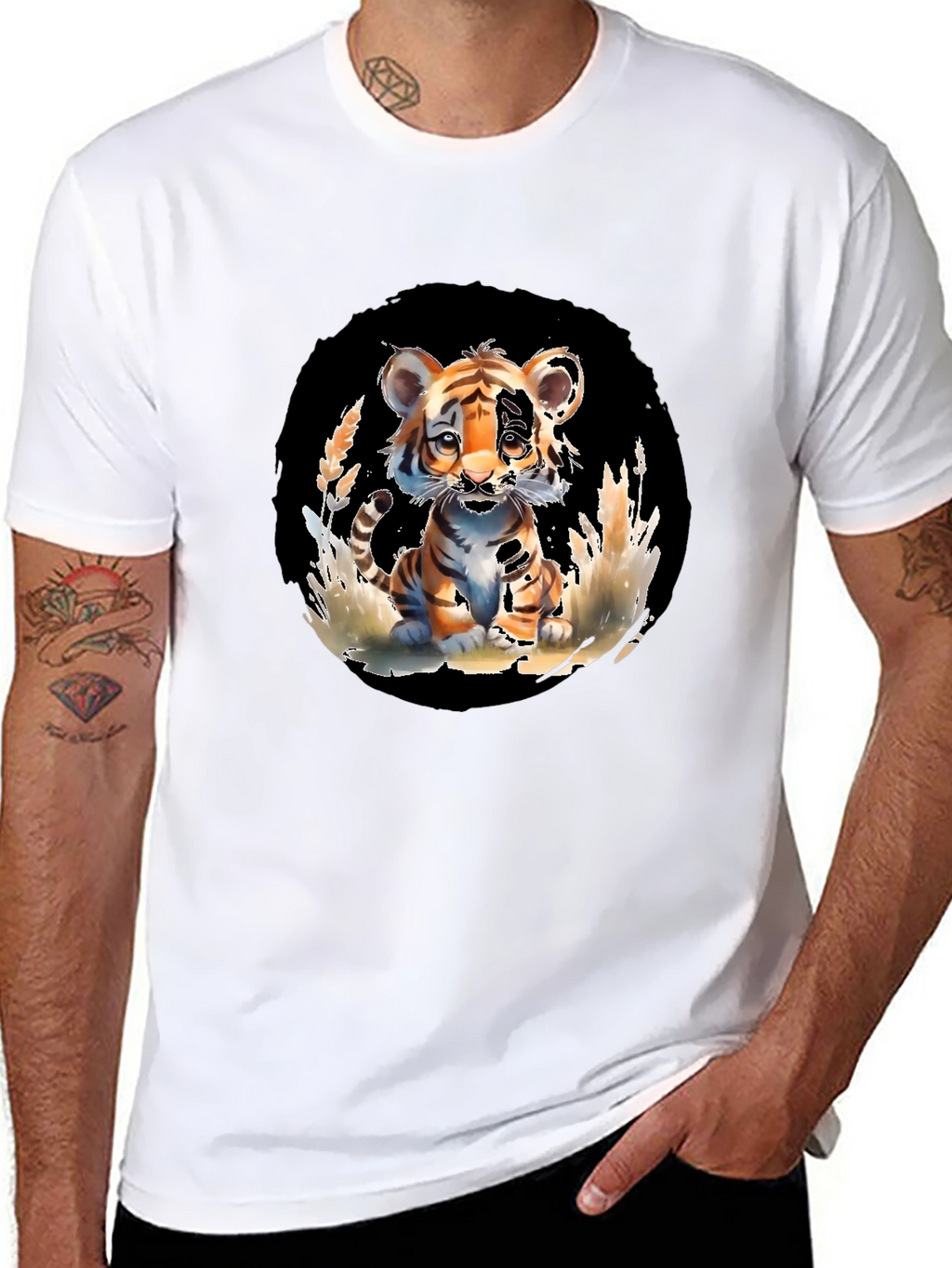 Cute Tiger Cub Graphic Tee - Black Unisex T-Shirt