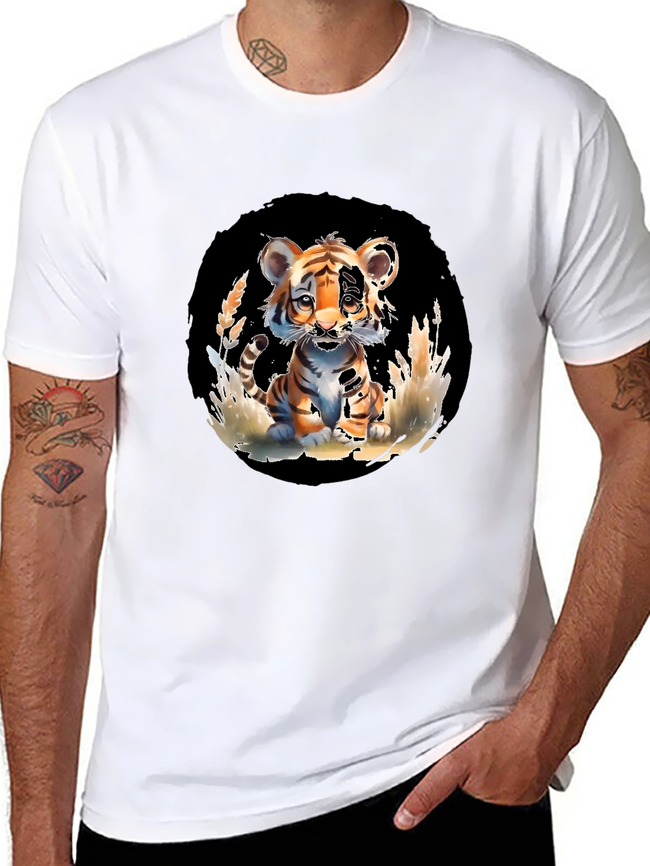 Cute Tiger Cub Graphic Tee - Black Unisex T-Shirt