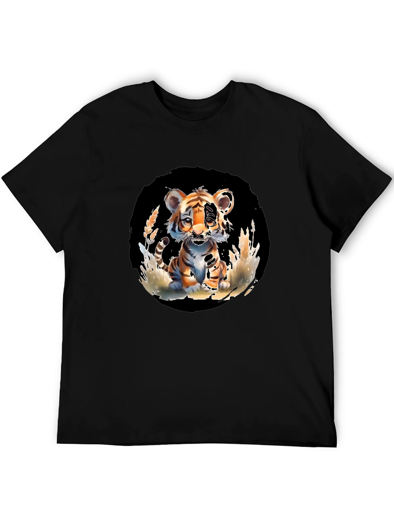 Cute Tiger Cub Graphic Tee - Black Unisex T-Shirt