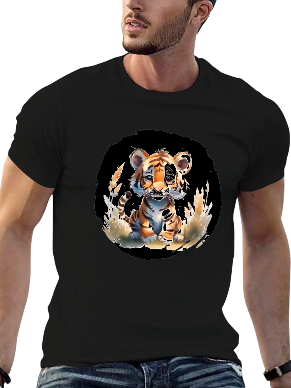 Cute Tiger Cub Graphic Tee - Black Unisex T-Shirt