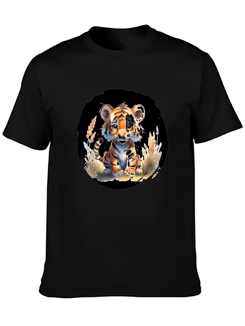 Cute Tiger Cub Graphic Tee - Black Unisex T-Shirt