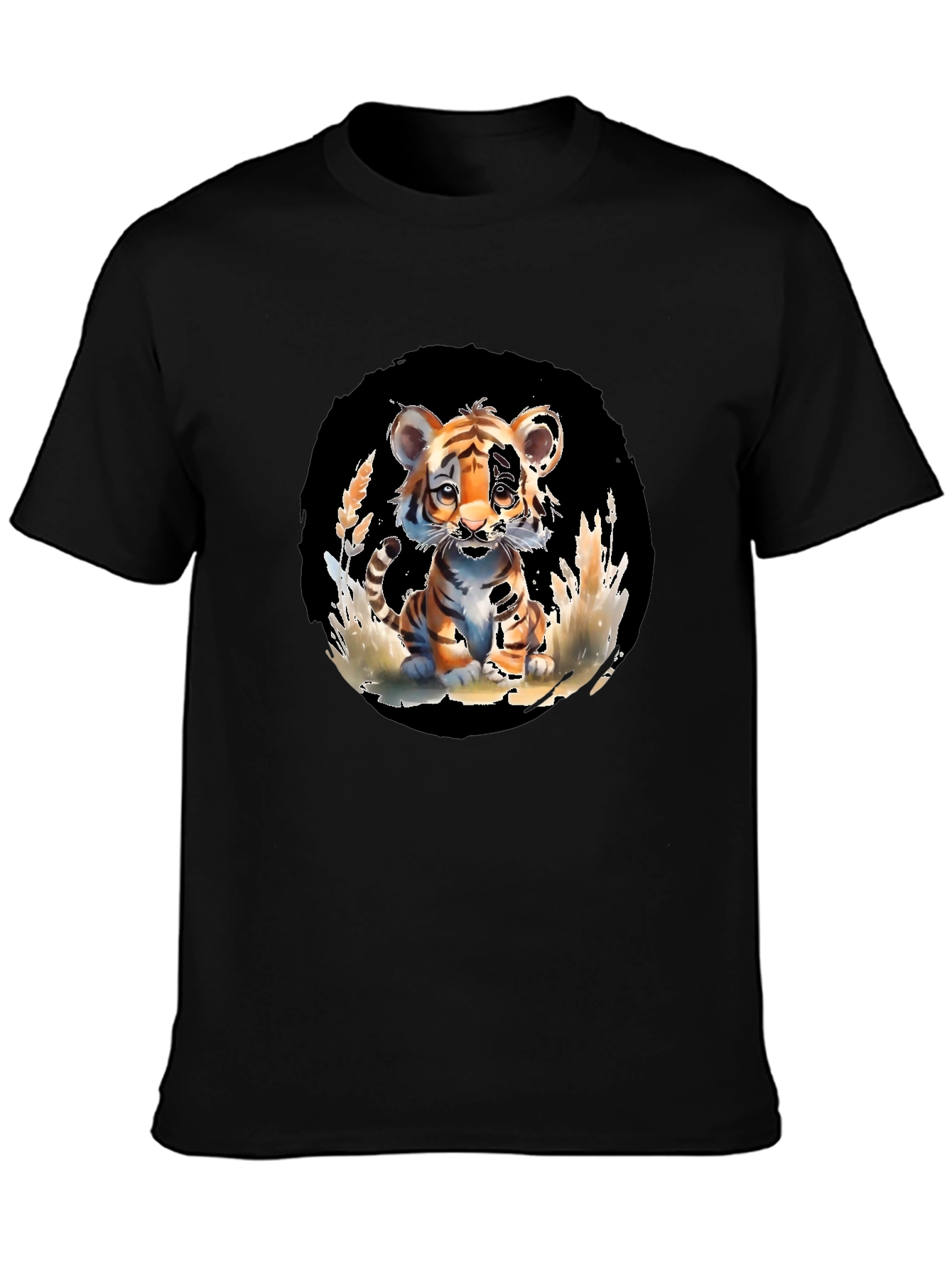 Cute Tiger Cub Graphic Tee - Black Unisex T-Shirt