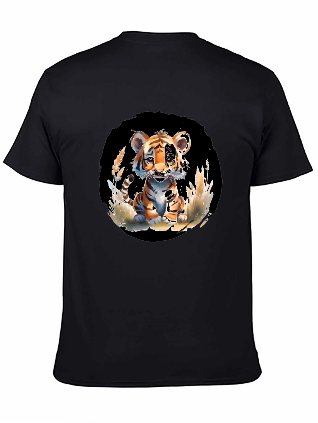 Cute Tiger Cub Graphic Tee - Black Unisex T-Shirt