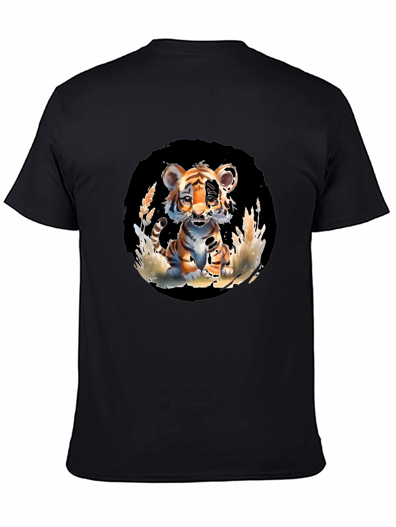 Cute Tiger Cub Graphic Tee - Black Unisex T-Shirt