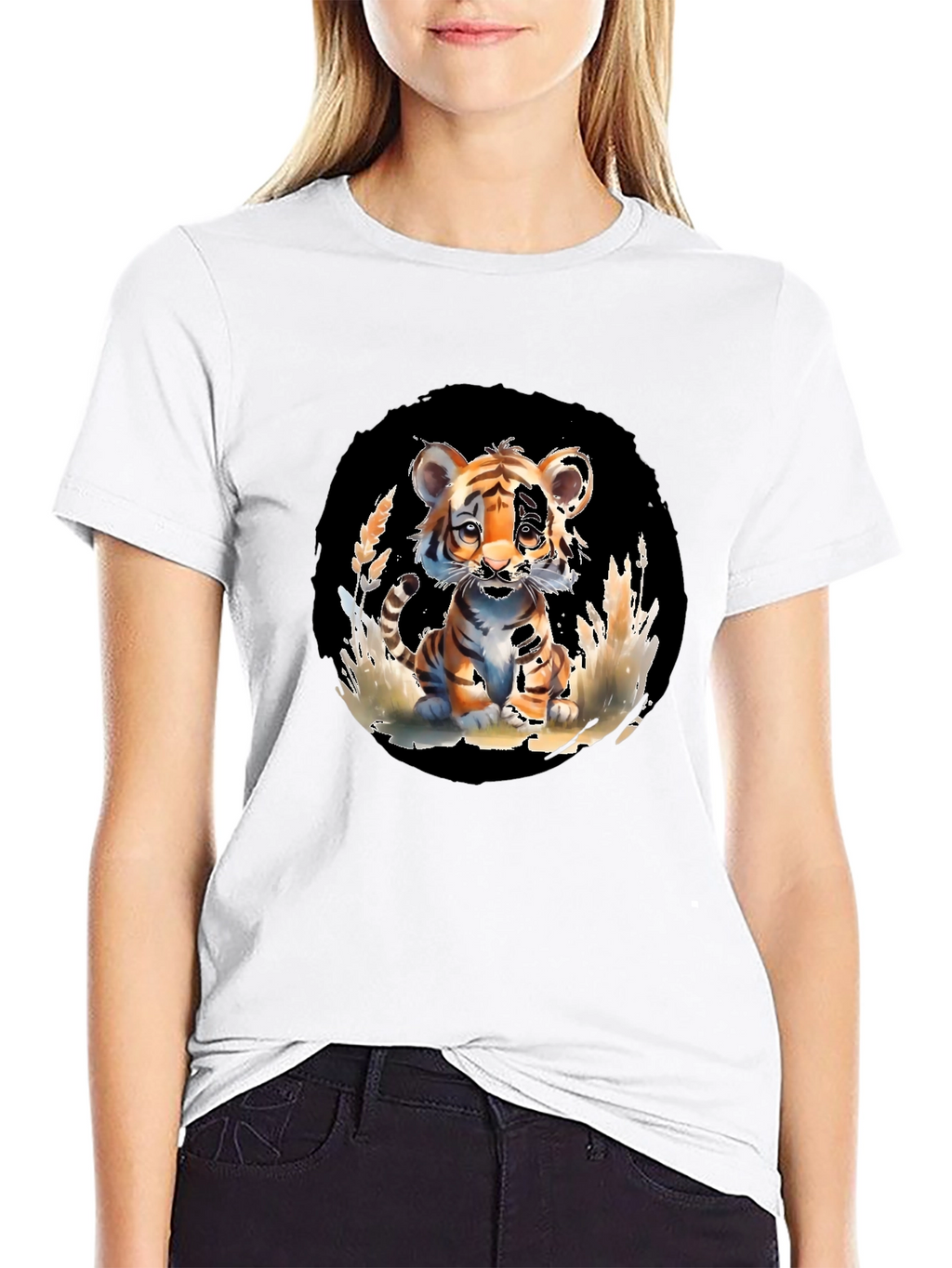 Cute Tiger Cub Graphic Tee - Black Unisex T-Shirt