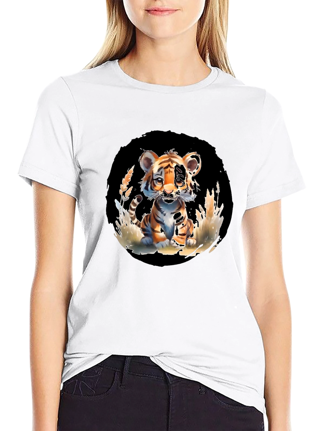Cute Tiger Cub Graphic Tee - Black Unisex T-Shirt