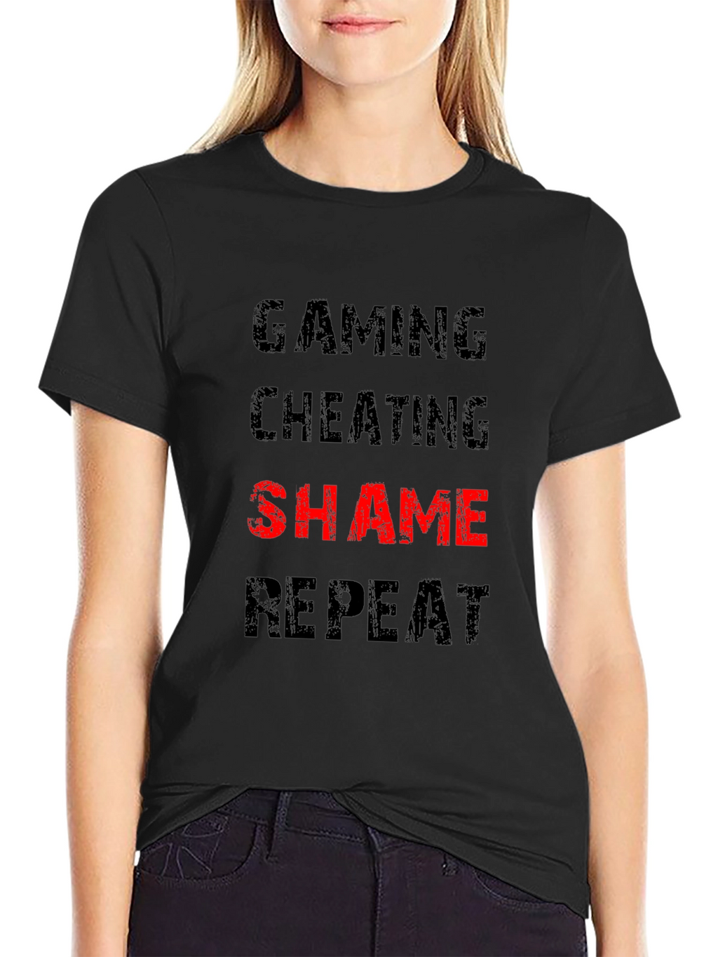 Gaming Cheating Shame Repeat Black T-Shirt