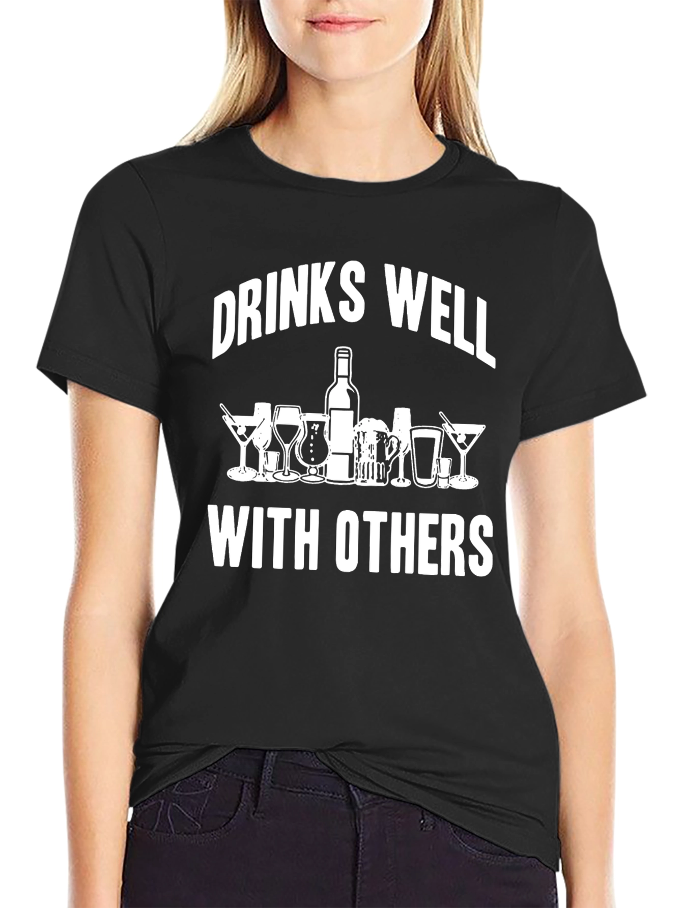Drinks Well With Others Funny Drinking T-Shirt