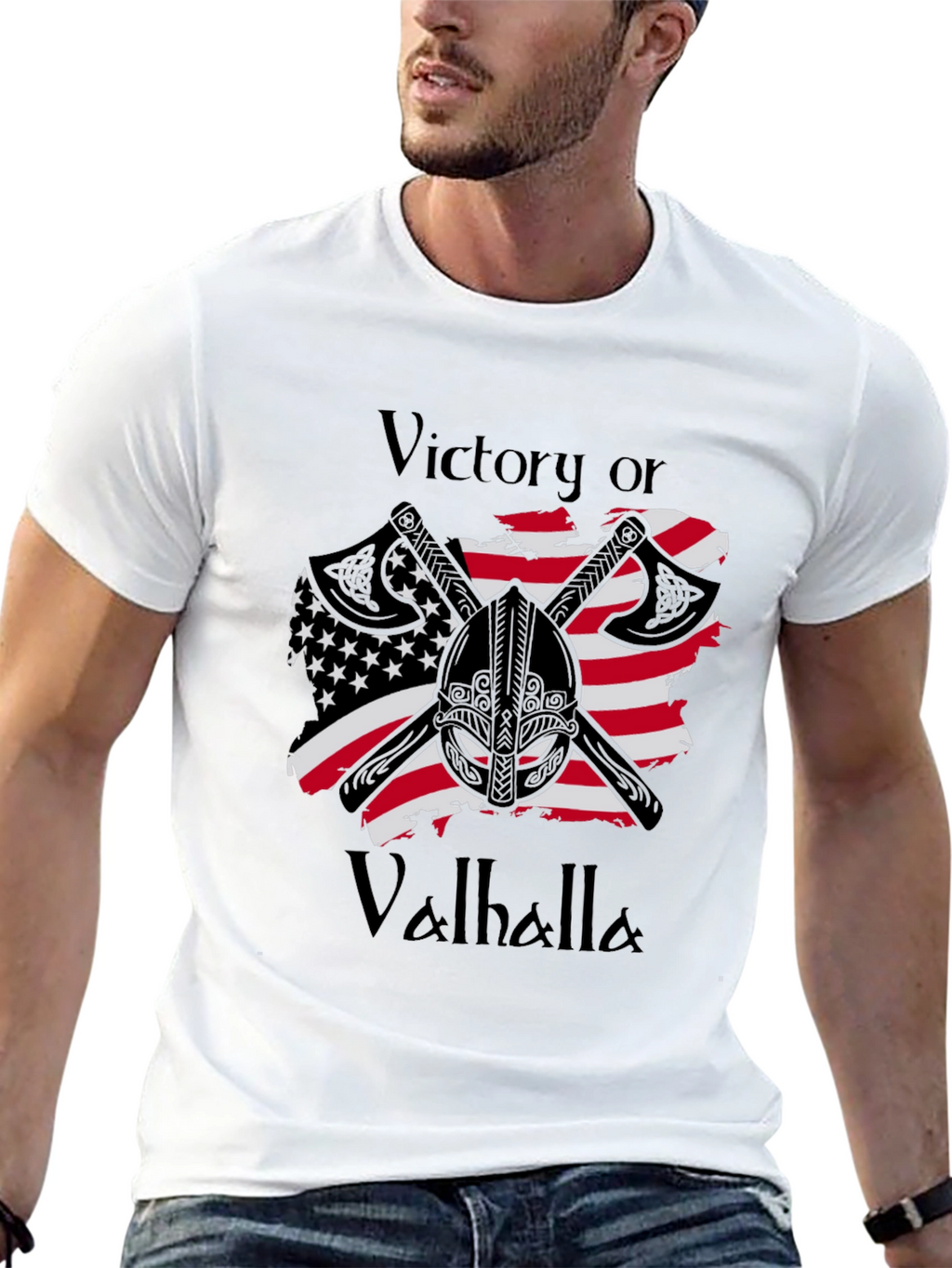 Victory or Valhalla Viking USA Flag T-Shirt