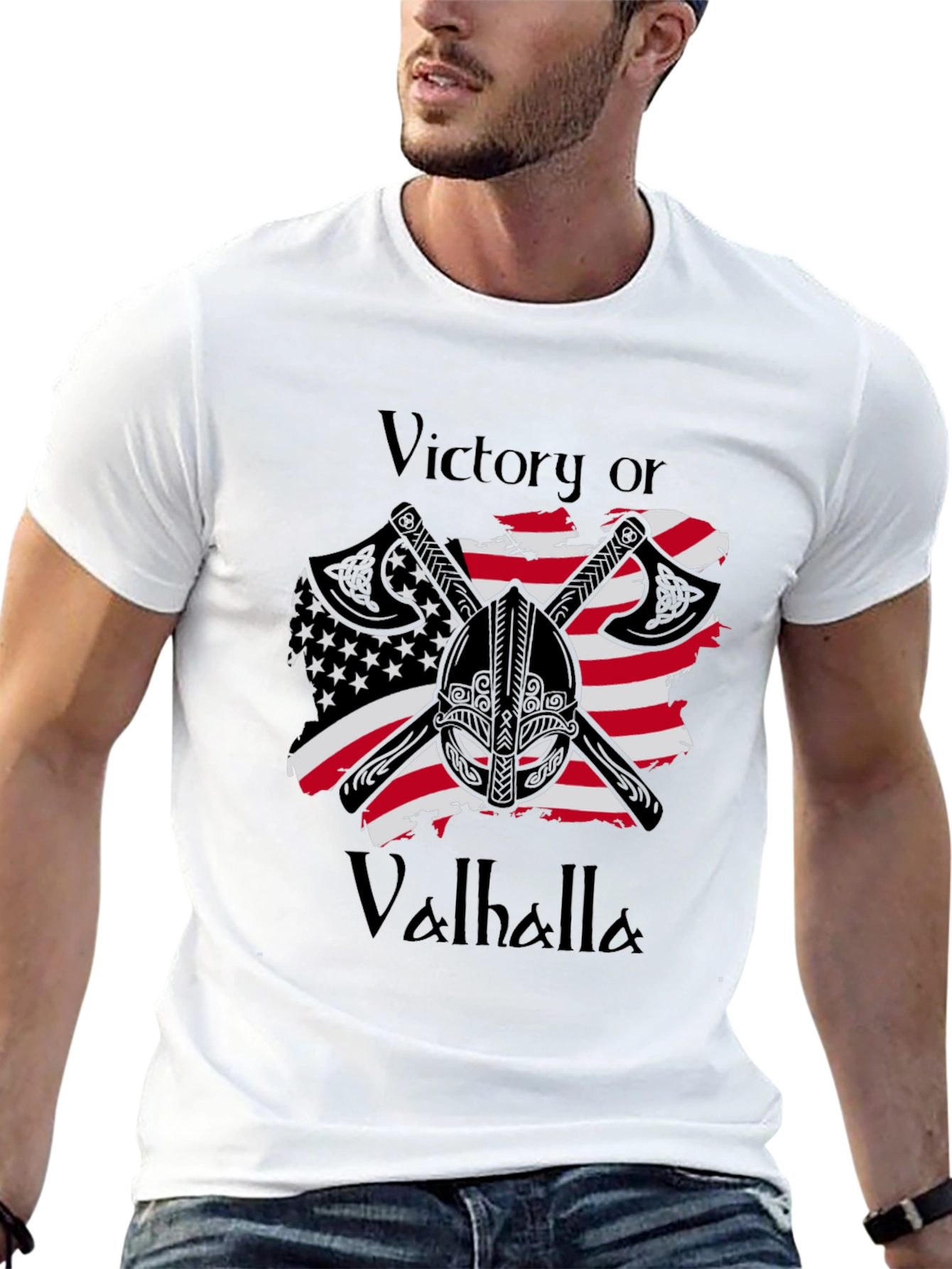 Victory or Valhalla Viking USA Flag T-Shirt
