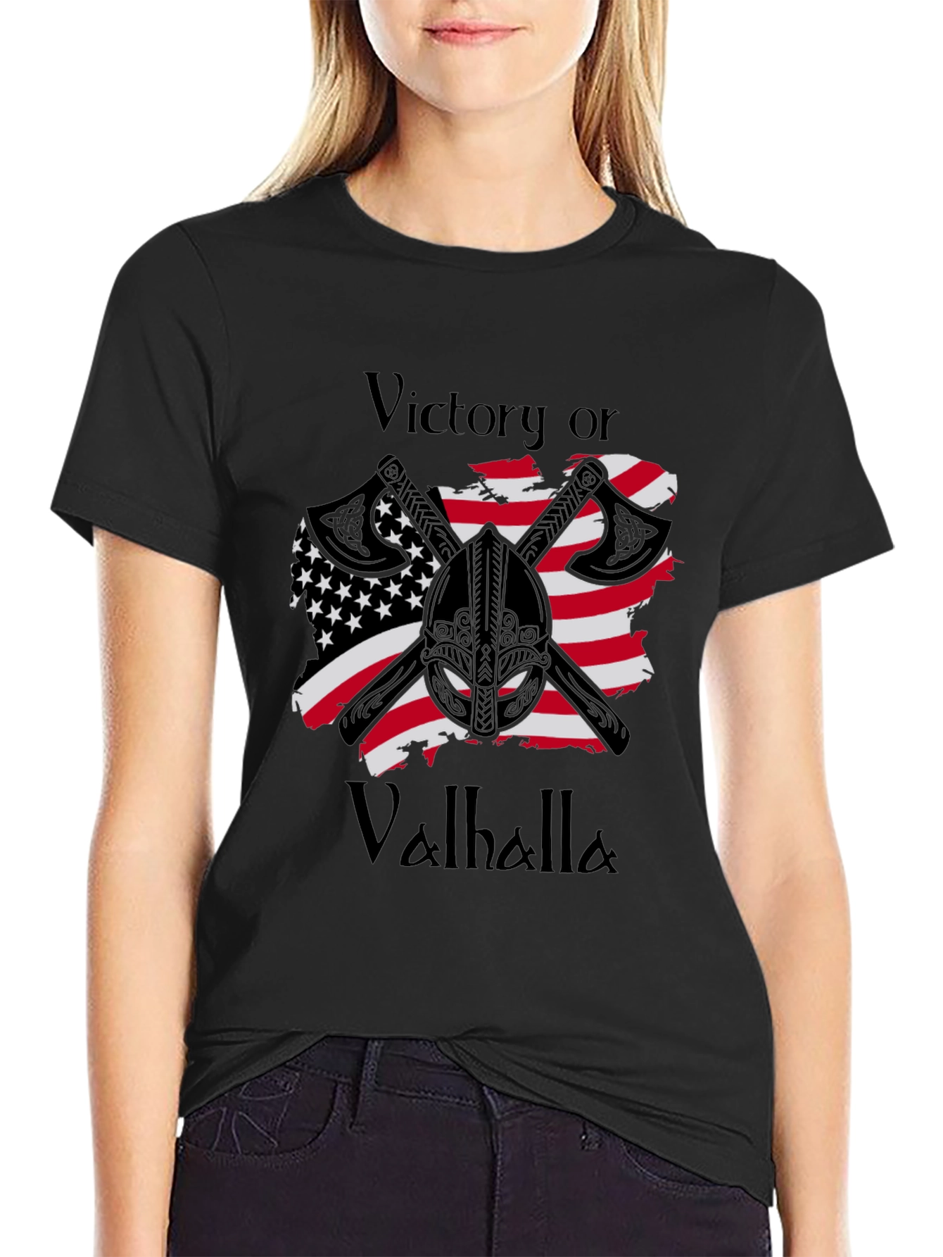 Victory or Valhalla Viking USA Flag T-Shirt