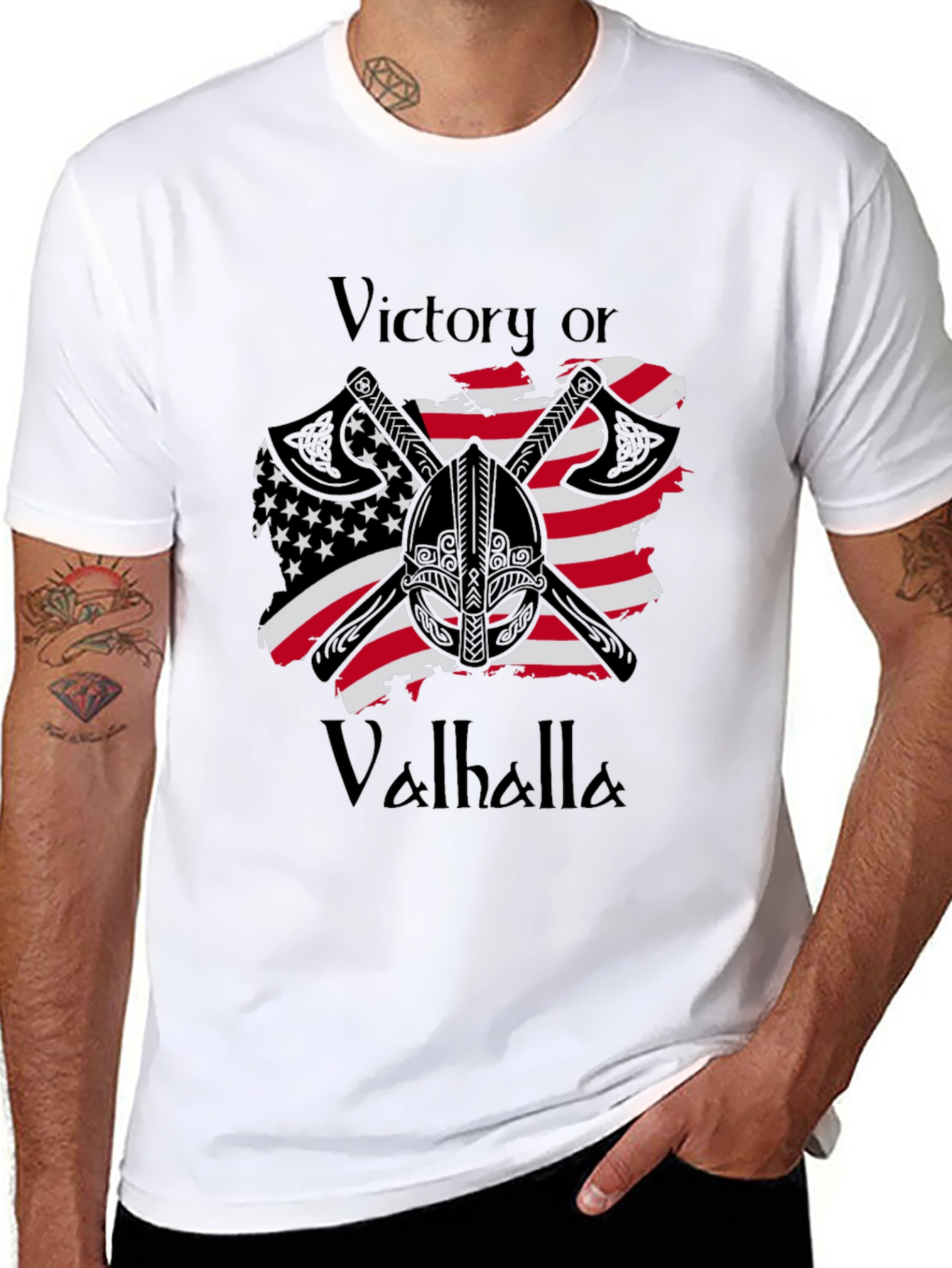 Victory or Valhalla Viking USA Flag T-Shirt