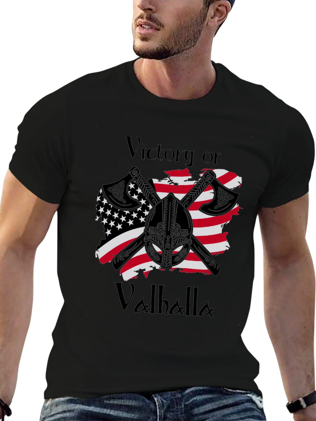 Victory or Valhalla Viking USA Flag T-Shirt