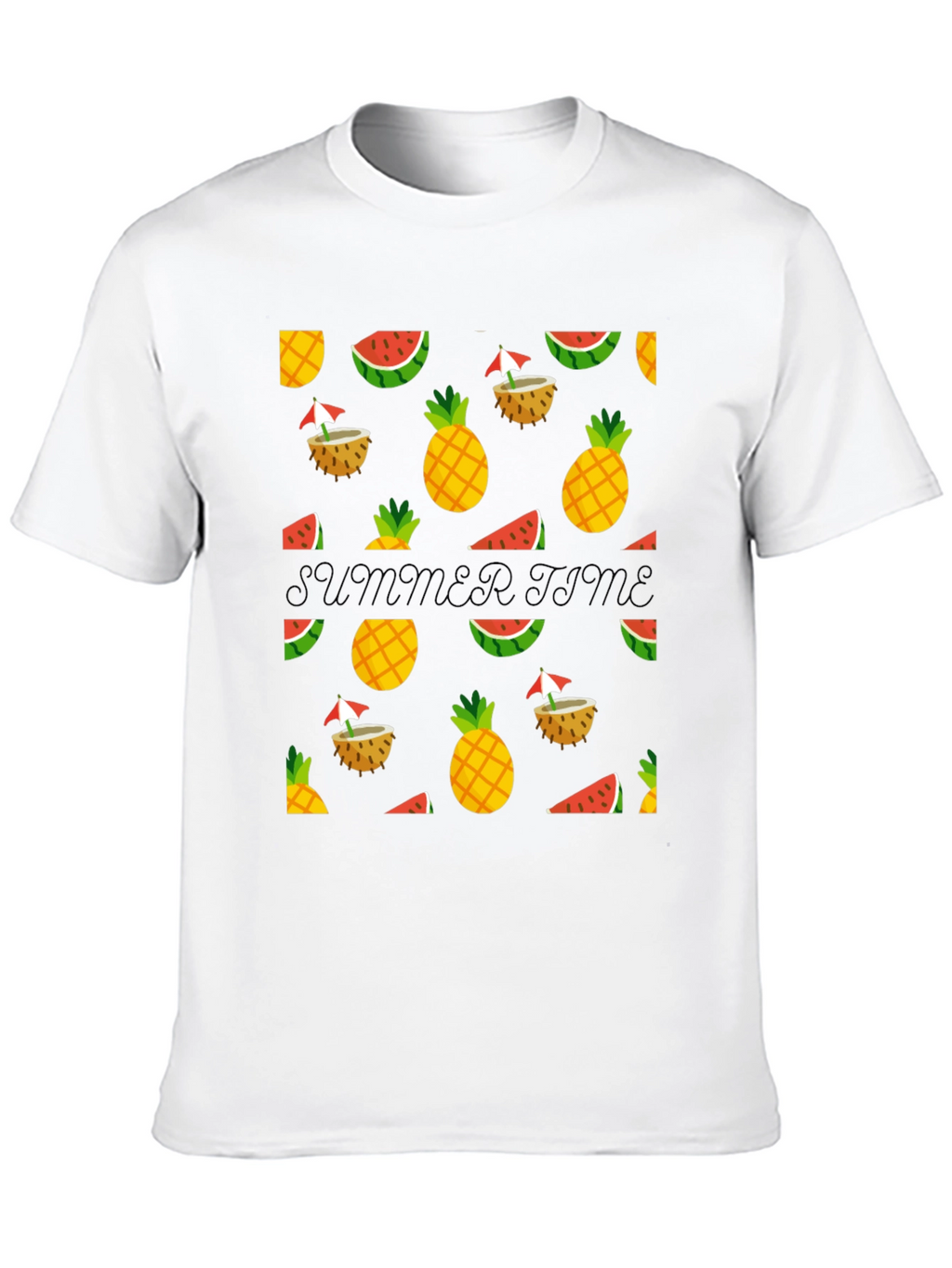 Summer Time Black Tee with Fruit Pattern