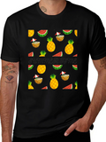 Summer Time Black Tee with Fruit Pattern