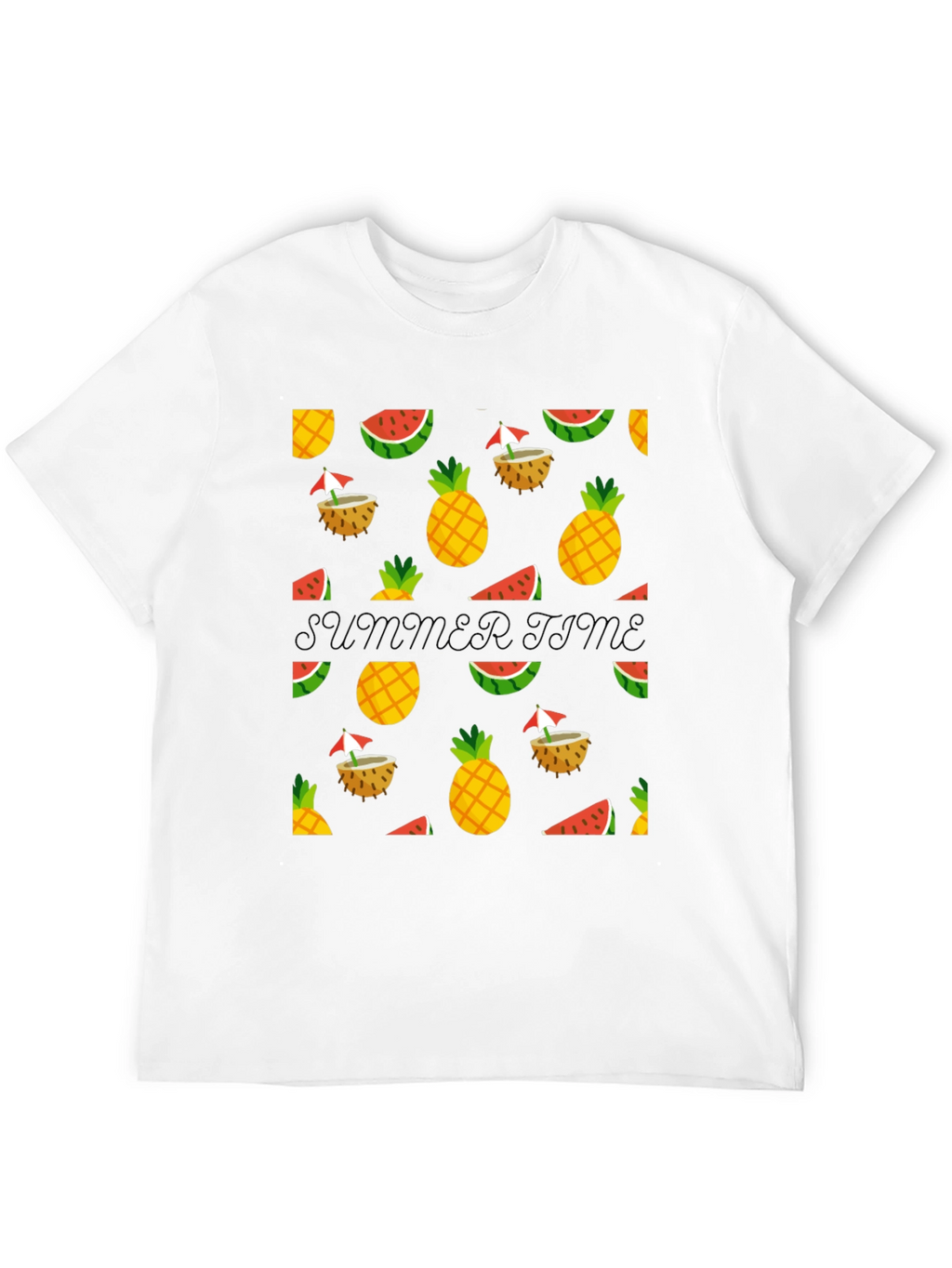 Summer Time Black Tee with Fruit Pattern