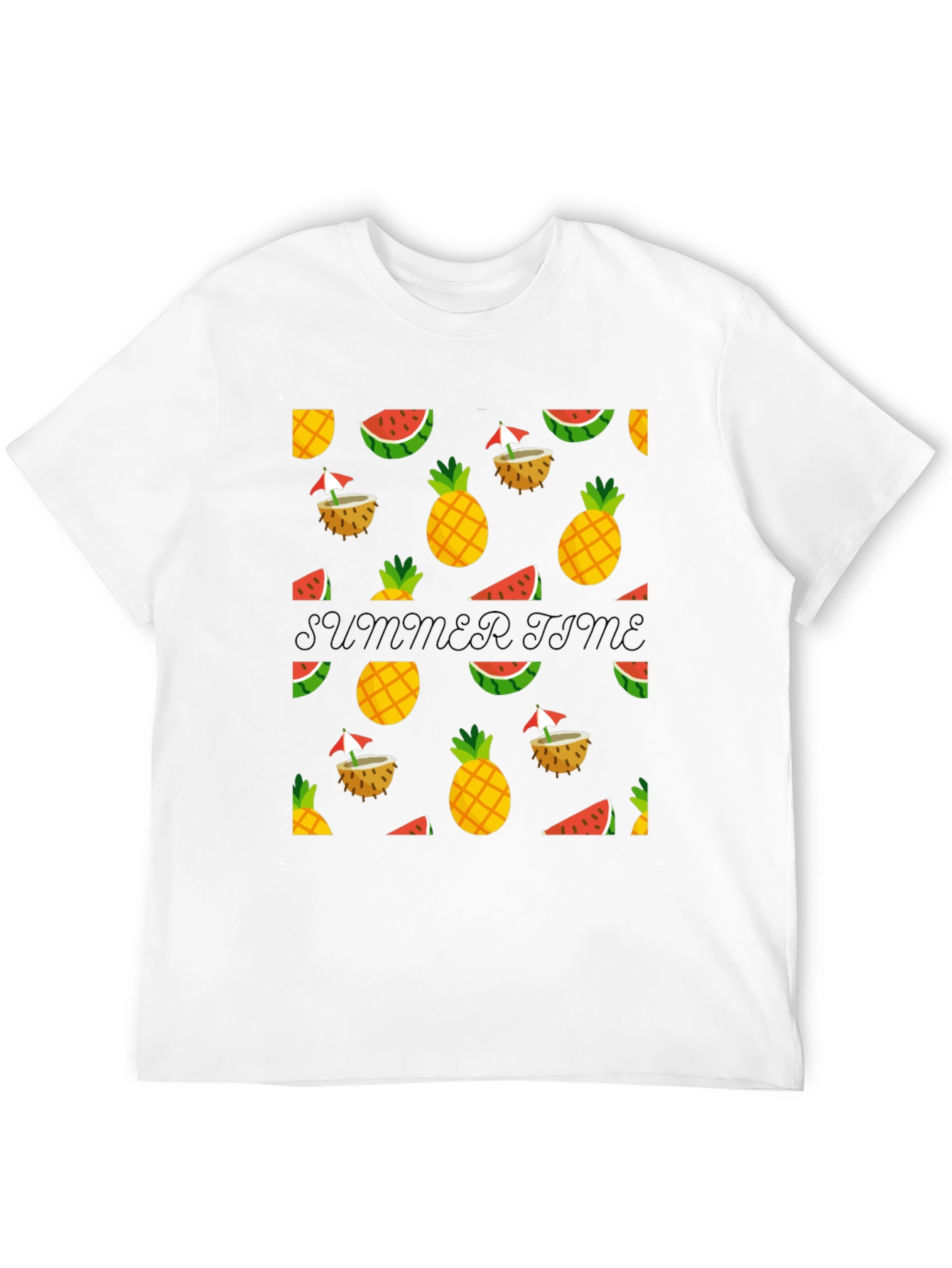 Summer Time Black Tee with Fruit Pattern