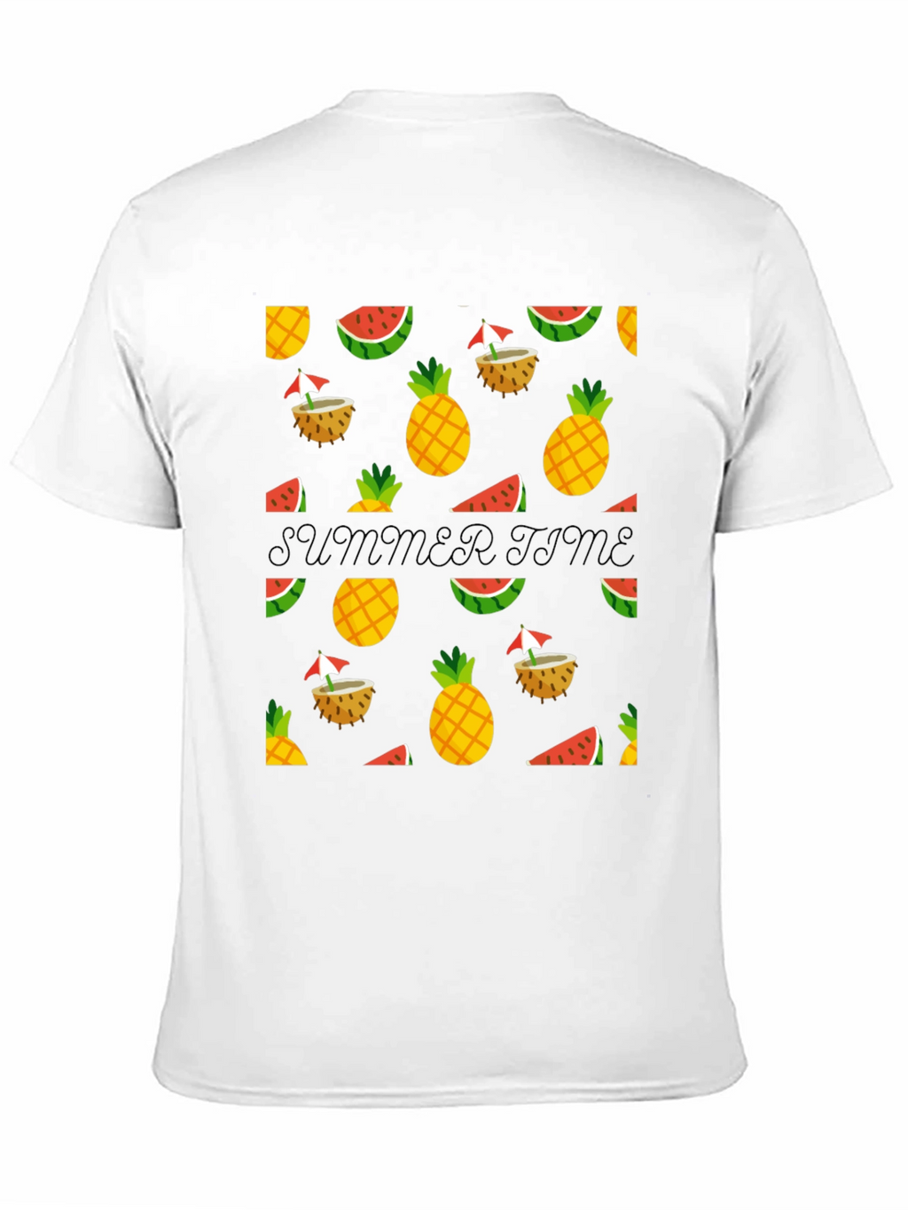 Summer Time Black Tee with Fruit Pattern