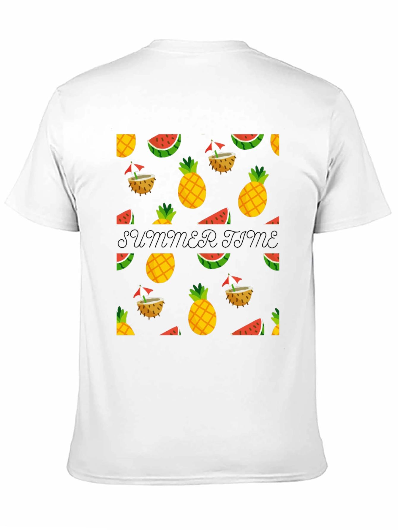 Summer Time Black Tee with Fruit Pattern