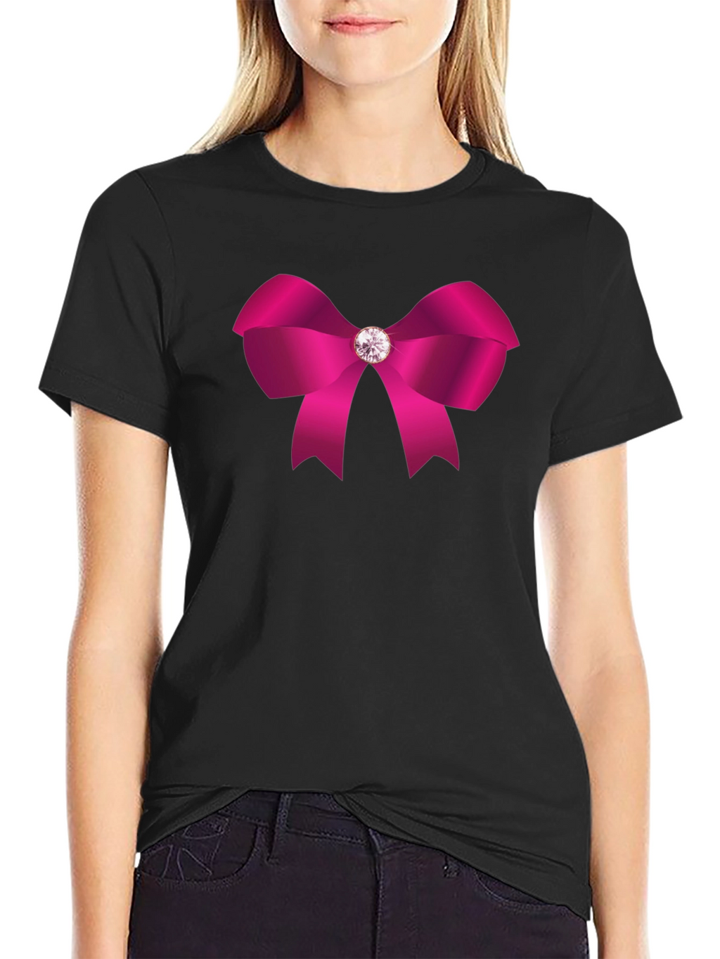 Pink Bow Graphic Tee - Stylish Casual Wear