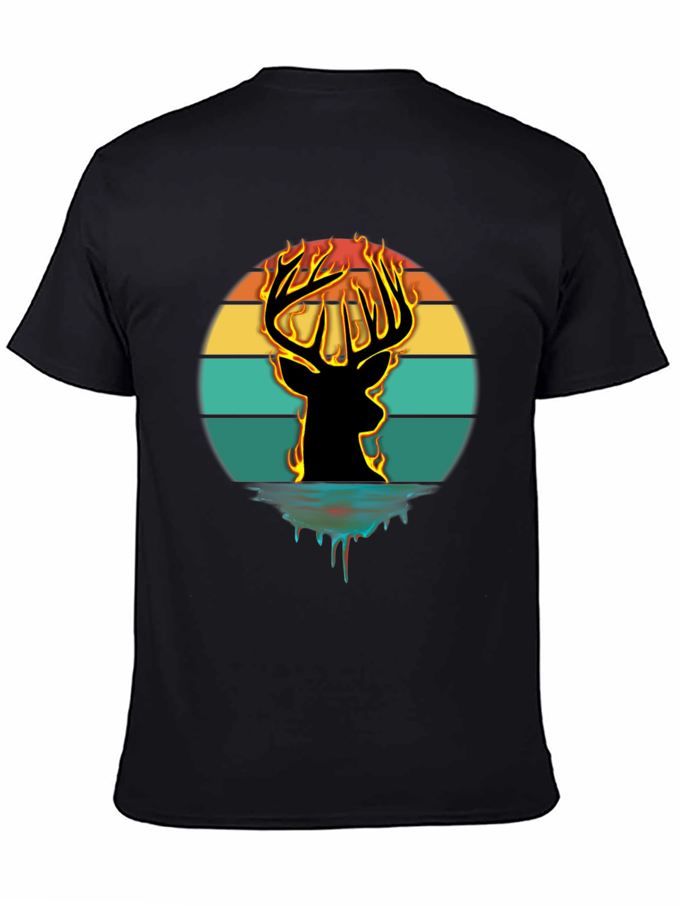 Fiery Deer Silhouette Graphic T-Shirt